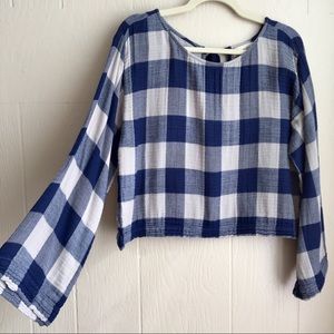 Anthropologie Cloth & Stone plaid cropped blouse